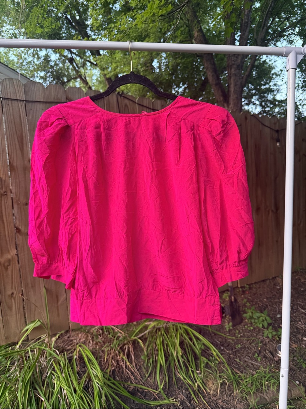 Argenti 100% Silk Hot Pink Fuchsia Puff Sleeve Blouse